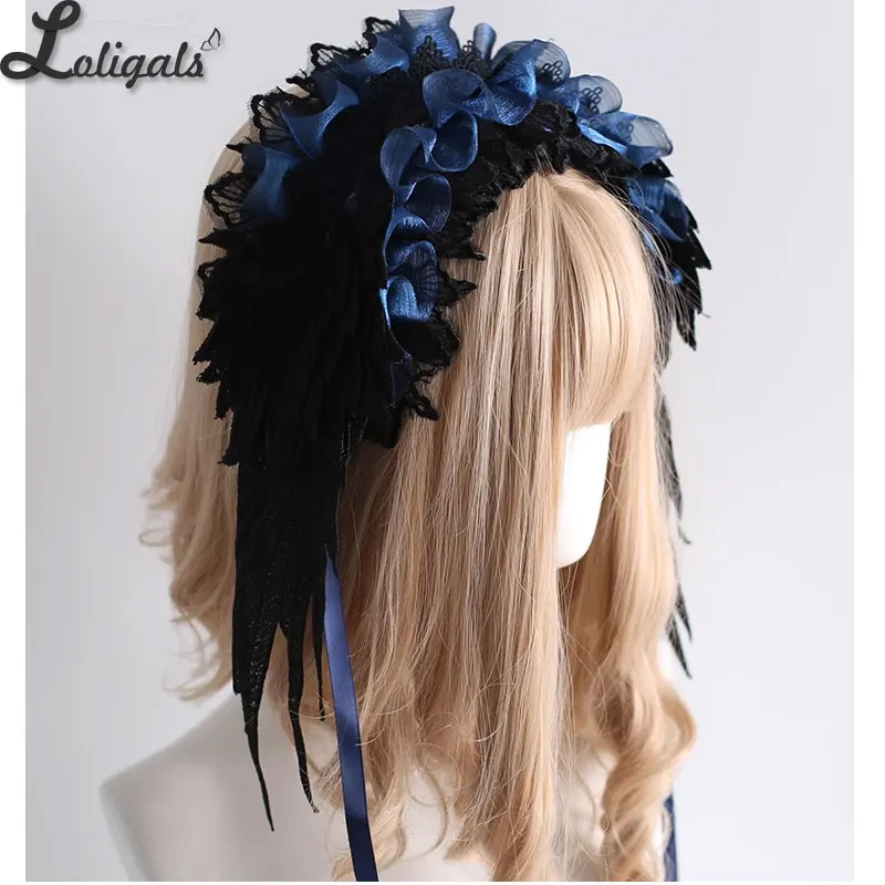 Gothic Multi-colored Wings Headband Gorgeous Lace Lolita Subculture KC with Ruffles