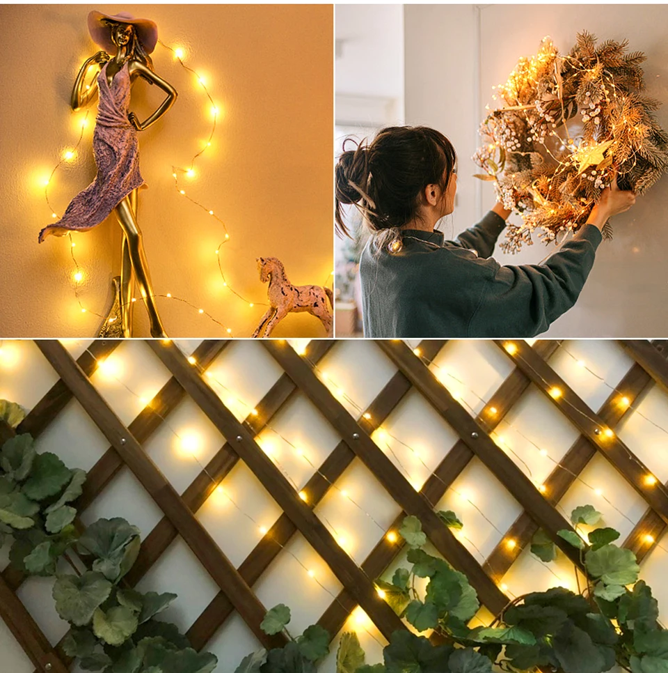 EU Power Supply LED Copper Wire Fairy Lights String 10/20/30/50M Holiday Party Home Decoration Lamp For Christmas Garden Decor