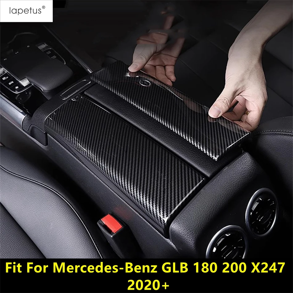 Carbon Fiber Center Console Armrest Storage Box Panel Protection Cover Trim Accessories For Benz GLB 180 200 X247 2020 - 2024