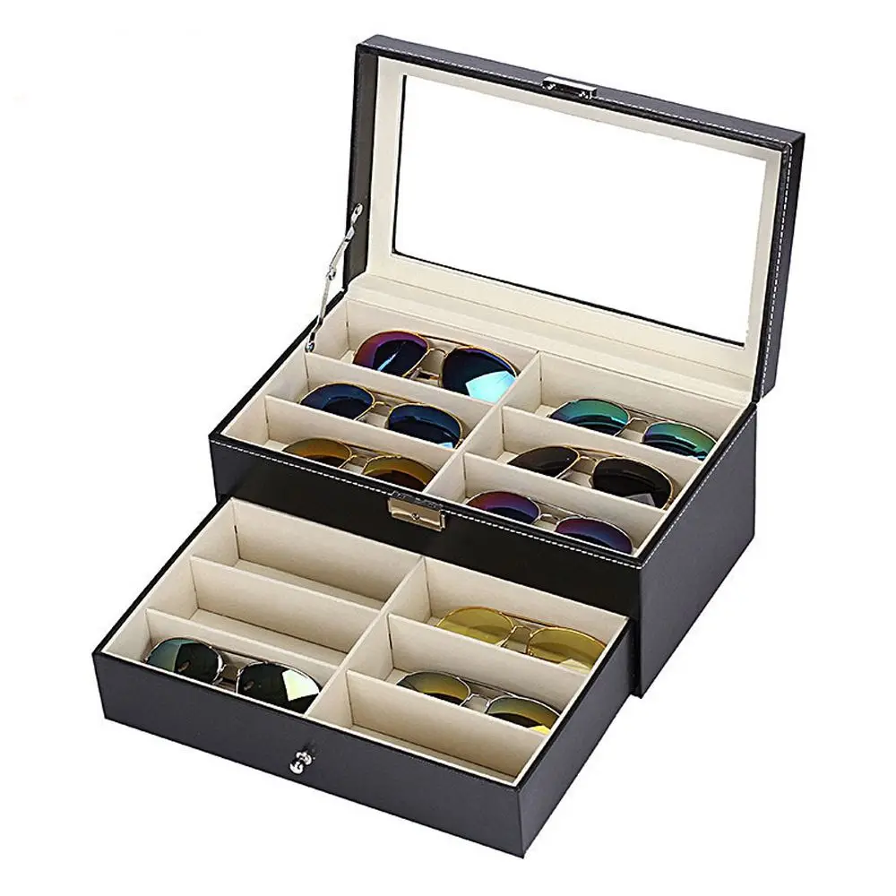 Button Portable Display Case Holder 8/12 Grids Jewelry Organizer Storage Box Slots Glasses Case Eyewear Holder Sunglasses Box