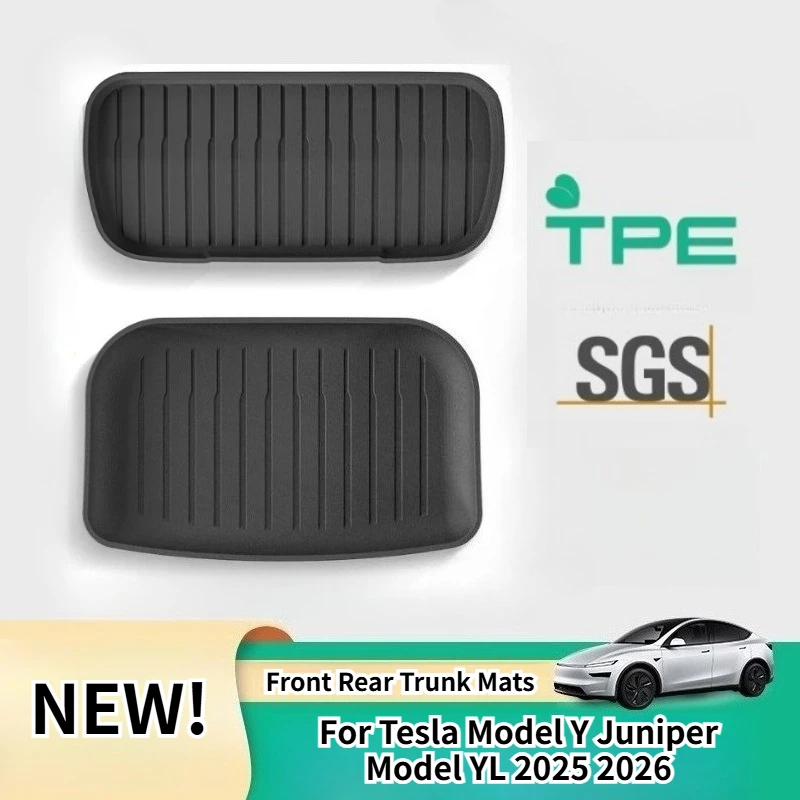 Para Tesla Model YL Model Y Juniper 2026 Tapetes de Porta-Malas Dianteiro e Traseiro Forro de Carga Impermeável Antiderrapante em TPE Acessórios para Todas as Condições Climáticas