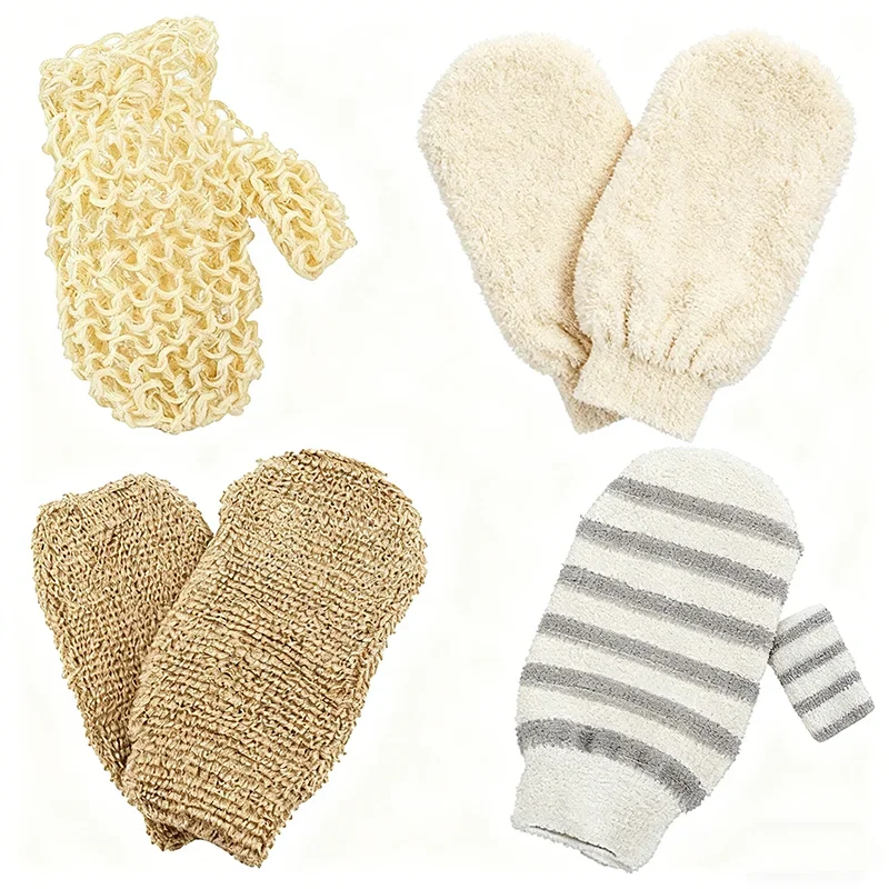 Luva de banho esfoliante de cânhamo, fibra de bambu natural, limpeza profunda, dupla face, remoção de pele morta, luvas, suprimentos de banho, 1 peça