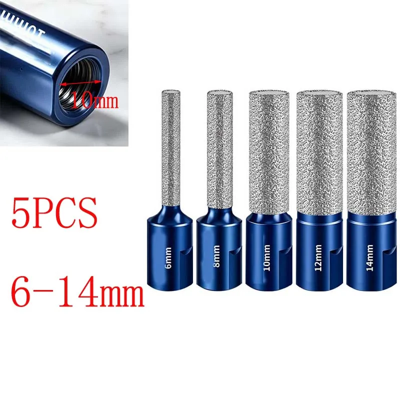 5pcs Vaccum Brazed Milling Cutter 6/8/10/12/14mm Angle Grinder Brazed Core Drill Bit For Ceramic Granite Marble Stone Tiles