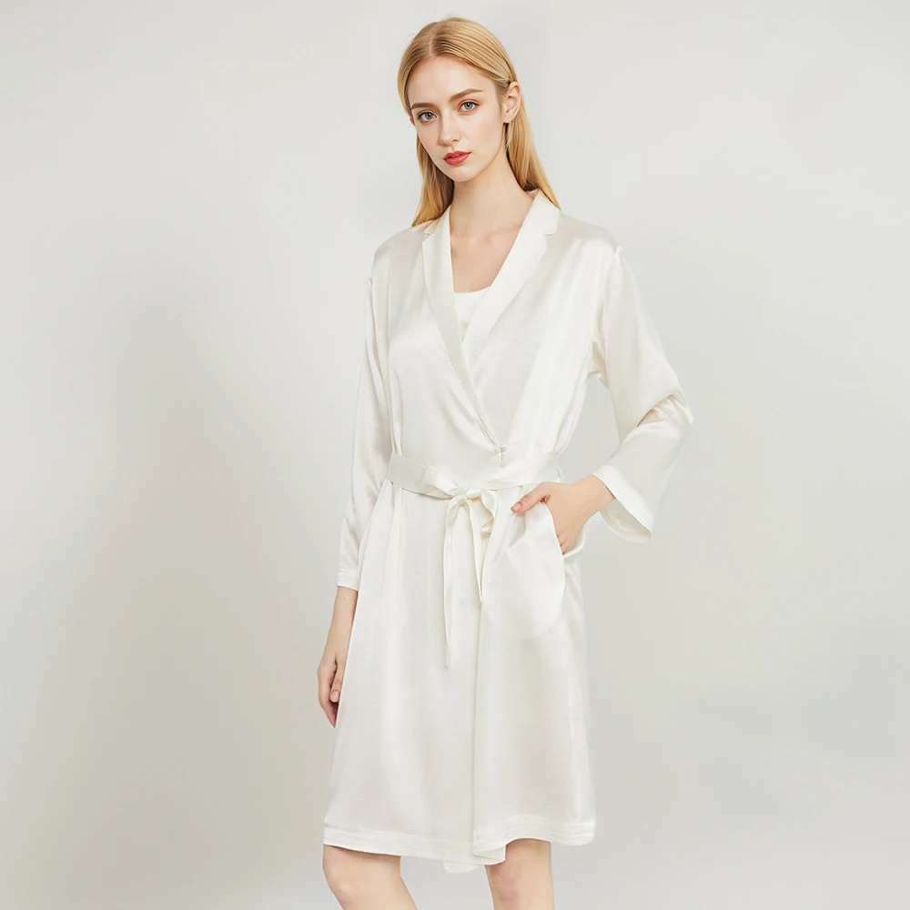 Winsleter-19MM 100% 진짜 실크 우아한 나이트 가운 세트, 여성 긴 소매 레이스 업, 섹시한 가운 슬링 드레스, 2025 여름 새로운 S55614CC