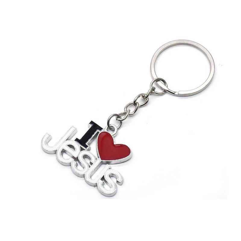 Religious Jewelry Metal Heart I Love Jesus Key Chains For Men Women Key Ring