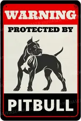 Beware of Dog Sign For Fence Warning Protected By Pitbull Aluminum Metal Tin Signs Outdoor Yard Sign Warning Sign For Yard Home