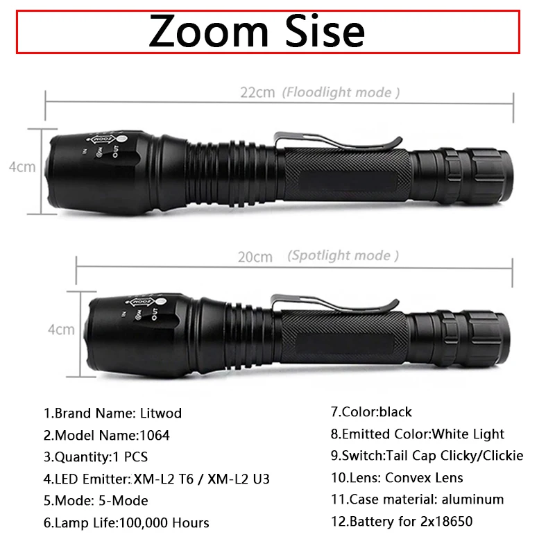 XHP50 Z20V5 XM-L2 U3 Ships from Russian hunting LED Flashlight Torch Zoomable waterproof Tactical Flashlight