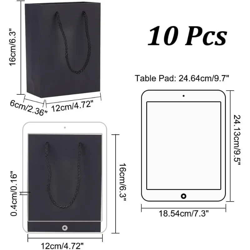 10 Pcs Thickened Kraft Paper Bags Black Paper Gift Bags Shopping Bags with Handles Recyclable Goody Bags for Gift Birthday