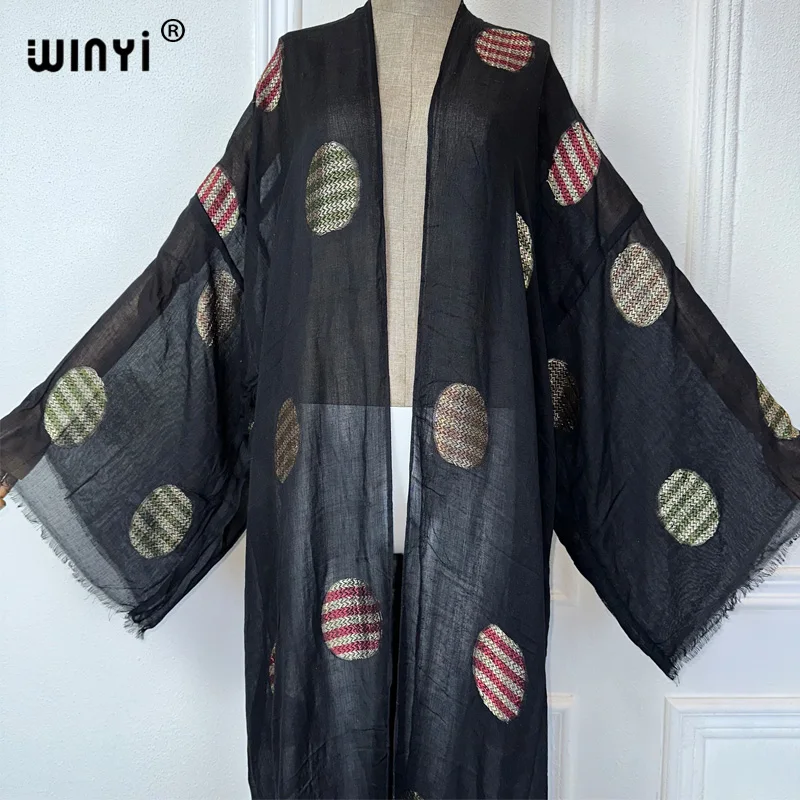 WINYI letnie haftowane seksowny kardigan okrycie plażowe strój kąpielowy eleganckie afrykańskie kobiety otwierana abaya wakacyjna sukienka plażowa