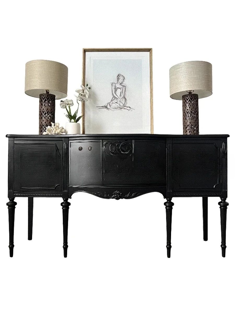 

X18 French carved black entrance cabinet small apartment living room decorative cabinet entry entrance American solid wood cabin