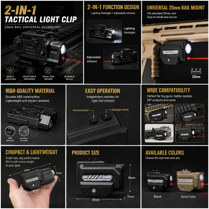 2-in-1 Light Clip Universal 20mm Rail Parts Complete Set Fit Under-mounted Transmitter & Flashlight
