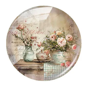 Handmade Countryside Flower Photo Glass Cabochon Flatback Demo Flat Back Cameo For Diy Jewelry Making Supplies Accessories
