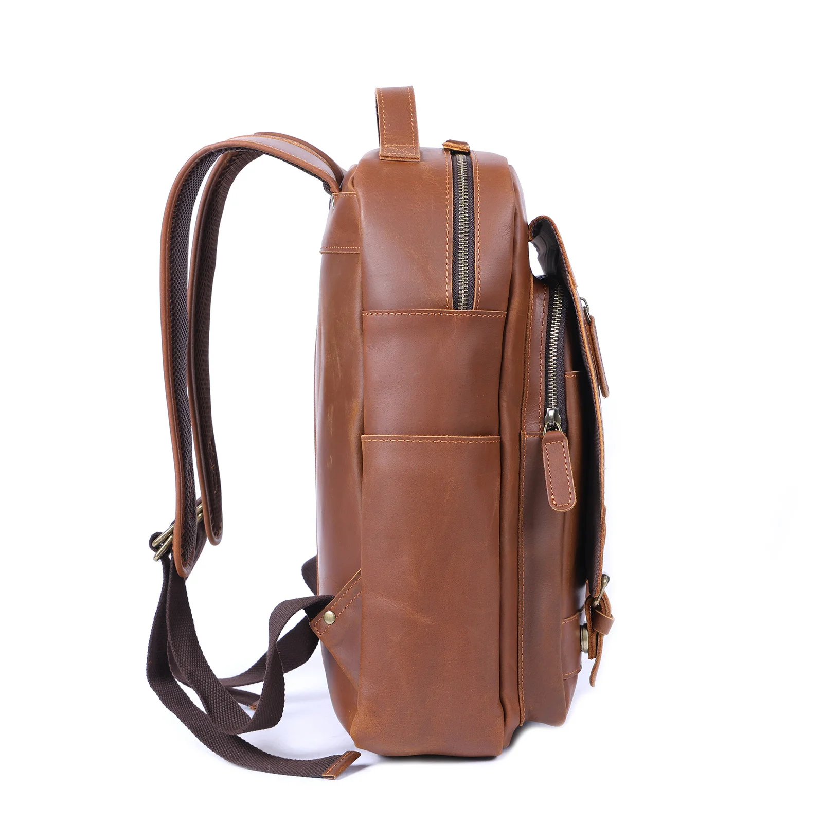 S.WORKER Vintage Echtleder-Rucksack Laptop-Tasche Crazy-Horse-Leder Schultasche Outdoor-Reise-Weekender-Schultertasche – Detail 17