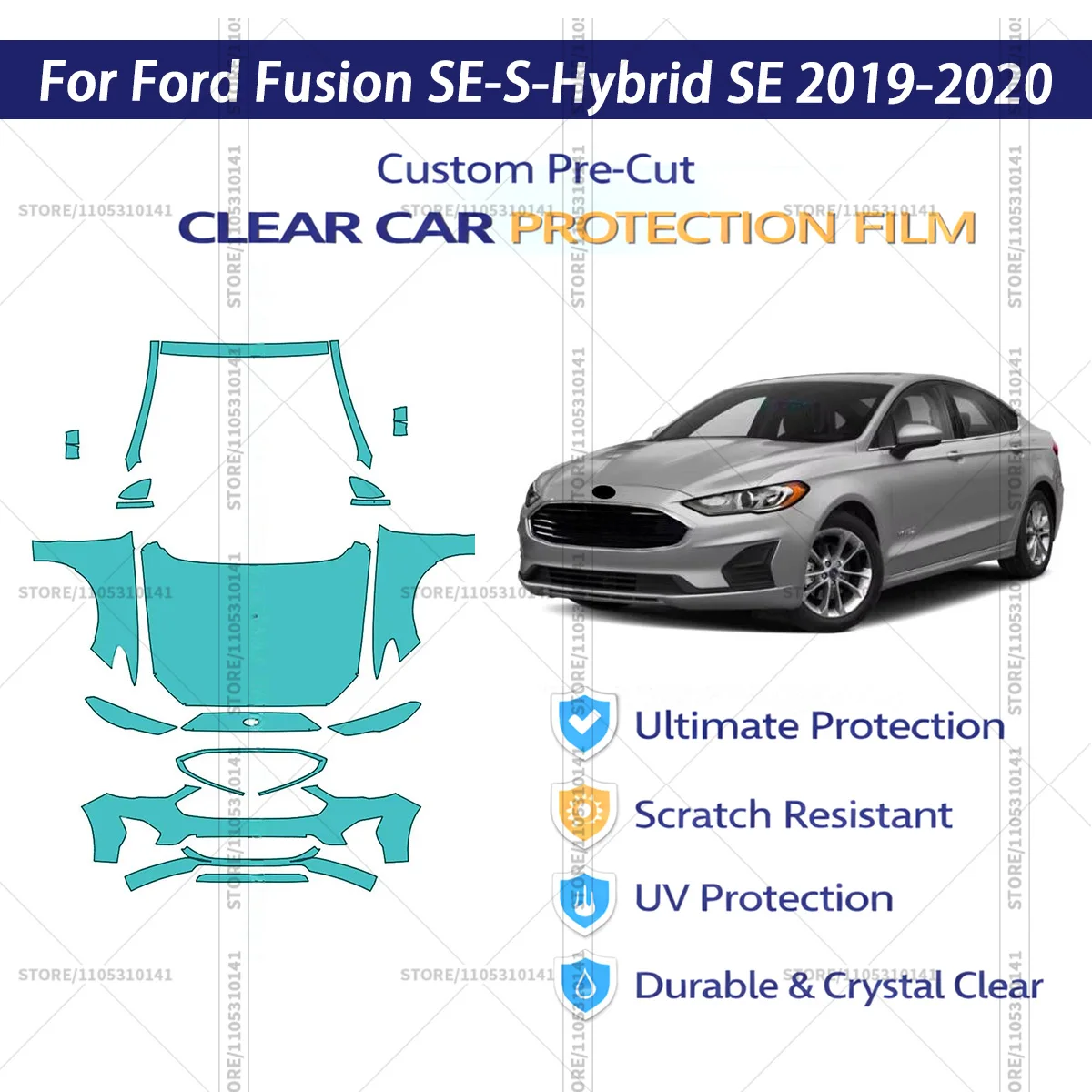 

Предварительно нарезанная прозрачная защитная пленка PPF для автомобиля, комплект для передней части автомобиля Ford Fusion SE-S-Hybrid SE 2019-2020