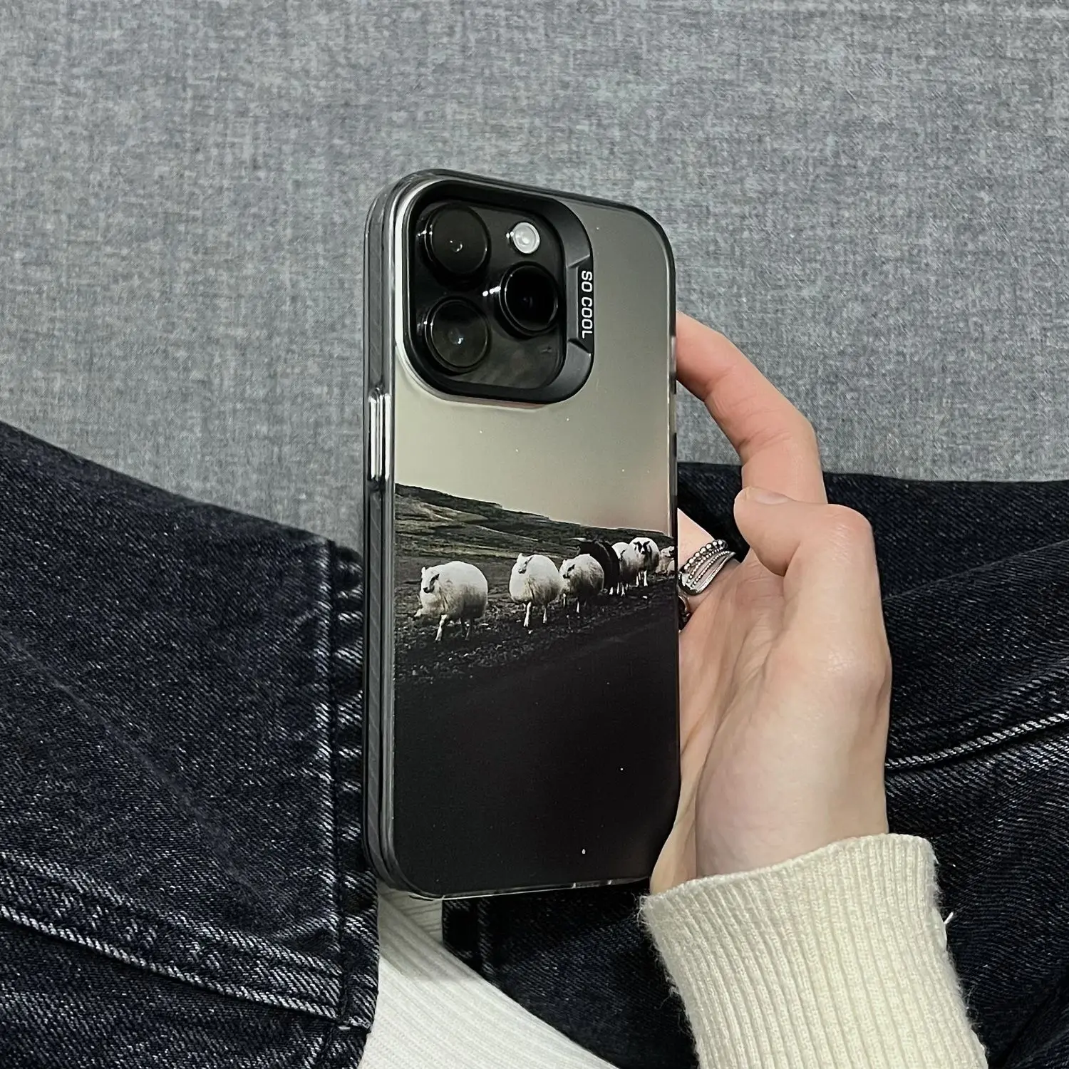 Retro-Flock-Design-Handyhülle für iPhone 16, 15, 14, 13, 12, 11 Pro/Max/Plus, stoßfeste Rückseite, Anti-Fingerabdruck