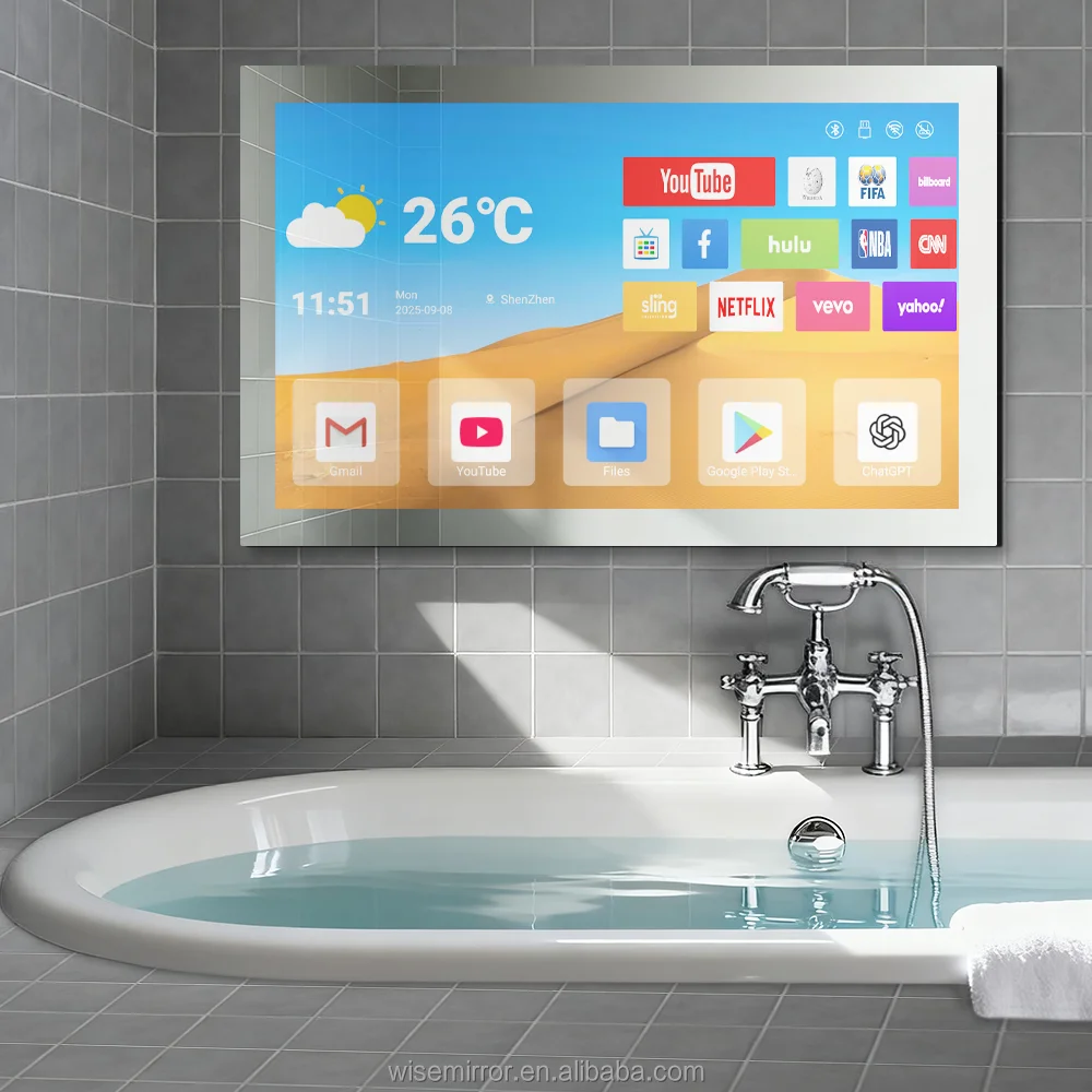 WiseMirror All-in-One Smart Android Mirror TV With HD LAN Touch Screen For Home Bathroom Commercial Washroom