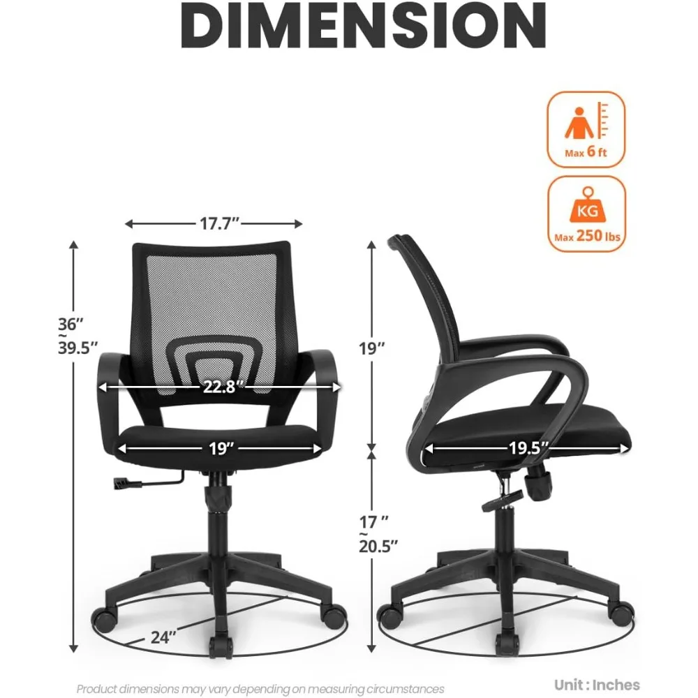 Black Mesh Gaming Office Chair Mid Back Lumbar Support Adjustable Height Swivel For Home Computer