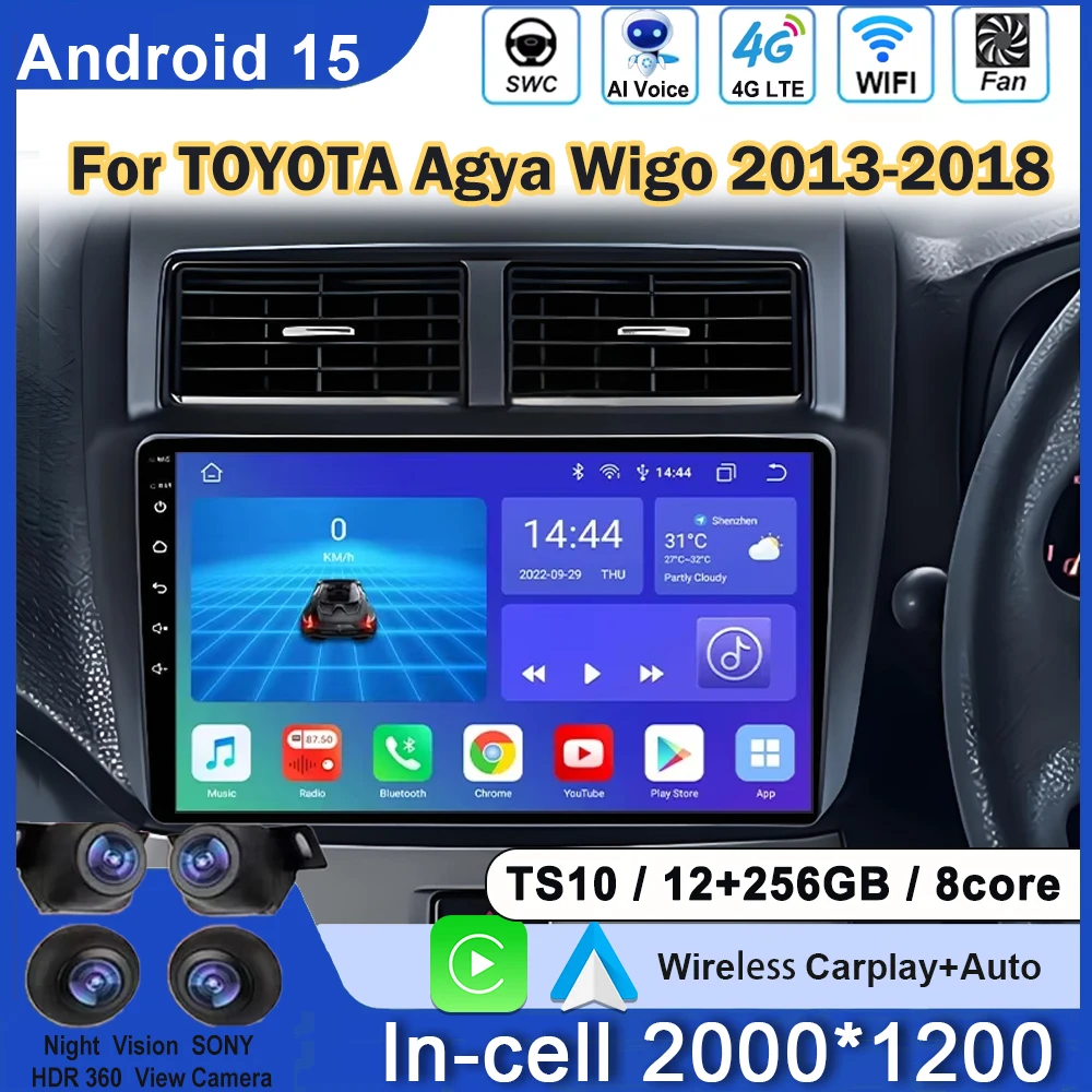 Android Carplay Car Radio Multimedia Player For TOYOTA Agya Wigo 2013-2018 Auto GPS Navigation Stereo QLED Screen No 2din DVD