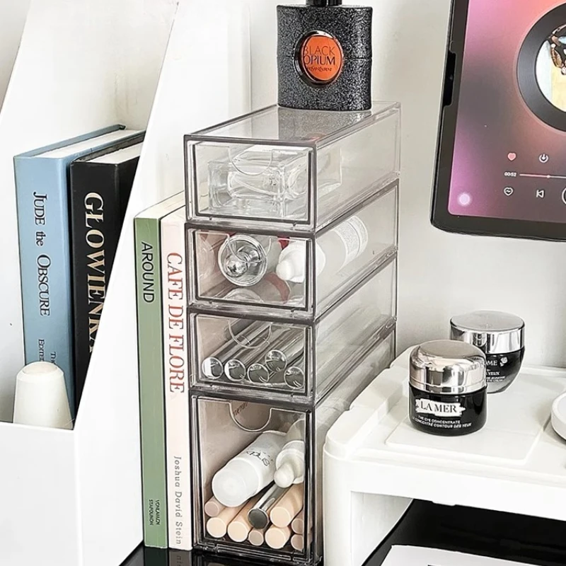 Акриловый прозрачный настольный органайзер для косметики, банка для ванной комнаты, ящик для хранения косметики, большой пыленепроницаемый органайзер для ватных тампонов