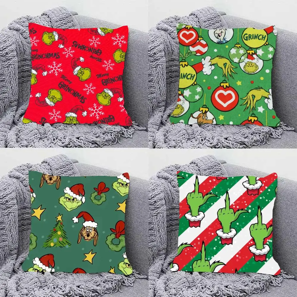 Christmas T-The G-Grinch Cushion Cover Soft Plush Pillowcase Double Side Cozy Cushion Cover Aesthetic Sofa Home Decor Gift