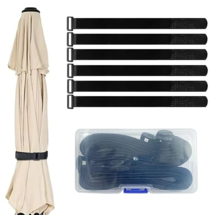 

6 Pack Reusable Patio Umbrella Tie Strap, Nylon Self Adhesive Strap Adjustable Securing Straps for Parasol Multipurpose Patio U