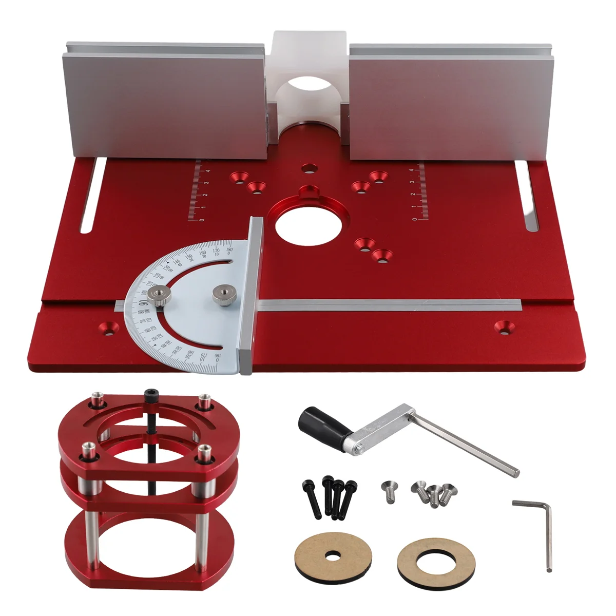 

Woodworking Router Lift Kit Router Table Insert Plate Aluminum for 65mm Diameter Motors W/ Miter Gauge Guide and Bracket