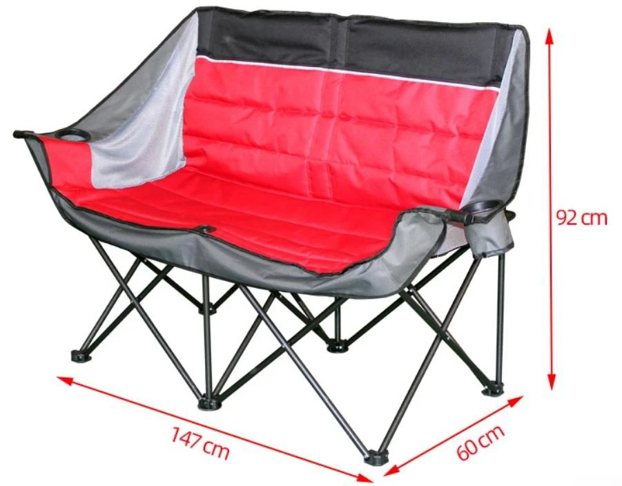 Outdoor Foldable Double Camping Chair Folding Loveseat Steel Heavy Duty Two-seater Chair For Picnic Beach Park