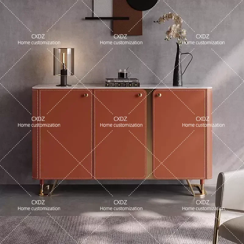 Modern Light Luxury Dining Side Cabinet Saddle Leather Rock Slab Bedroom Locker Living Room Wall Mounted Integrated Entrance
