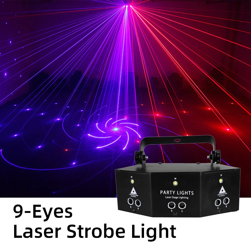 Disco Laser Light DMX 9 Eyes RGB Stage Lighting Effect for DJ Club Bar Decoration Party Lights Projector Lamp Halloween