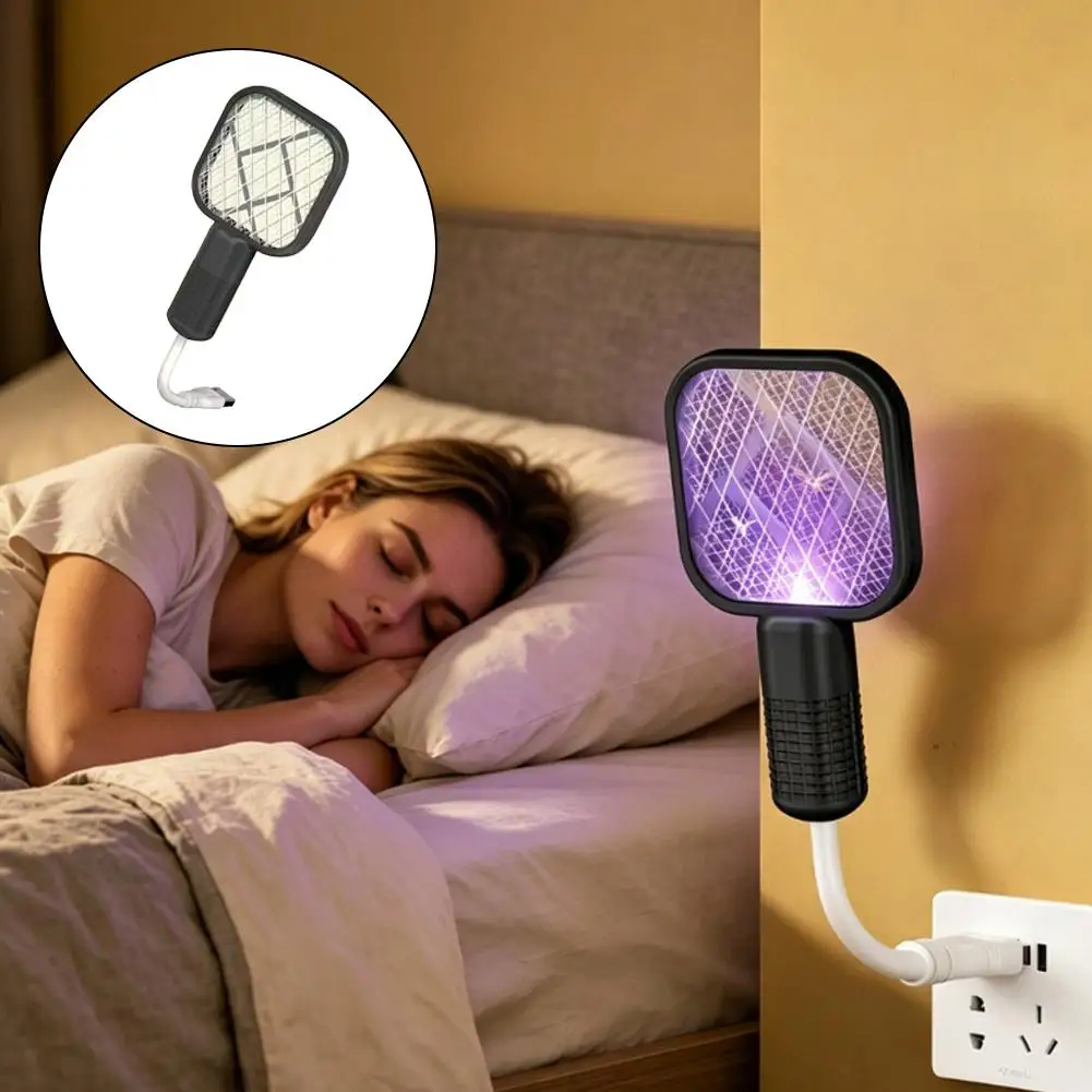 Durable USB Mosquito Swatter Trap Mini UV Light Insect Racket Portable Insect Racket for Bedroom Pest Control