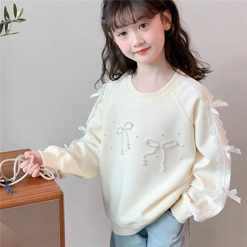 

Милый свитшот для девочек, весенне-осенний детский пуловер с круглым вырезом, рубашка, модные детские повседневные свободные топы с длинными рукавами, От 5 до 12 лет