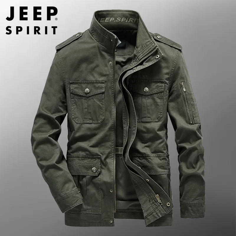 JEEP SPIRIT jacket men spring autumn cotton casual loose stand-up collar multi-bag middle-aged and young embroidered clothes