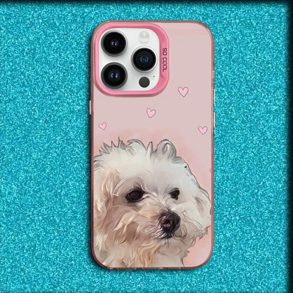 حافظة هاتف كلب مالطي لطيف لهاتف آيفون 17,16,15,14,13,12,11,Pro,Max,Plus,E,SE4,Air,Mini Pink IMD Box