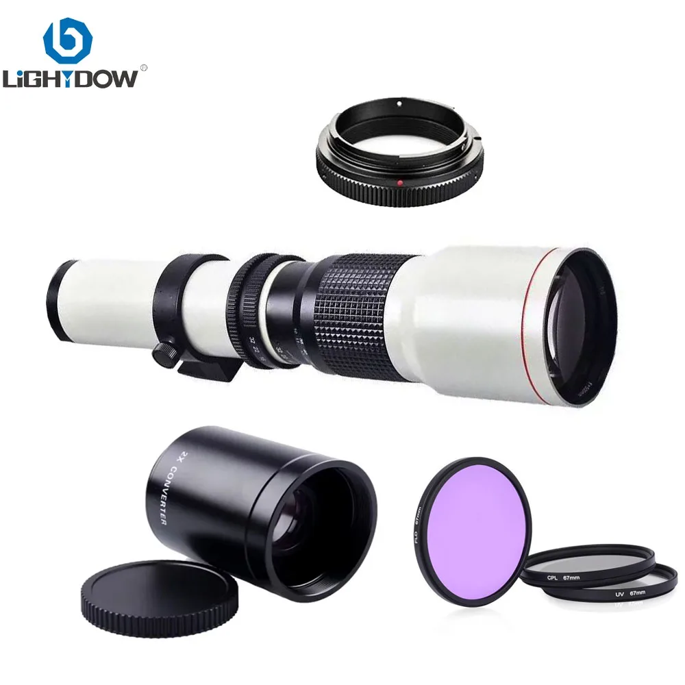 Lightdow 500 1000mm F8.0 teleobjetivos manuales filtros de lentes de 67mm con convertidor 2X para cámaras Canon Nikon Sony Pentax Olmpus