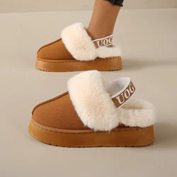 Slippers Women Winter 2024 New Fur Short Plush Warm Flats Slippers Platform Shoes Outdoor Leisure Fashion Slip-on Ladies Shoes