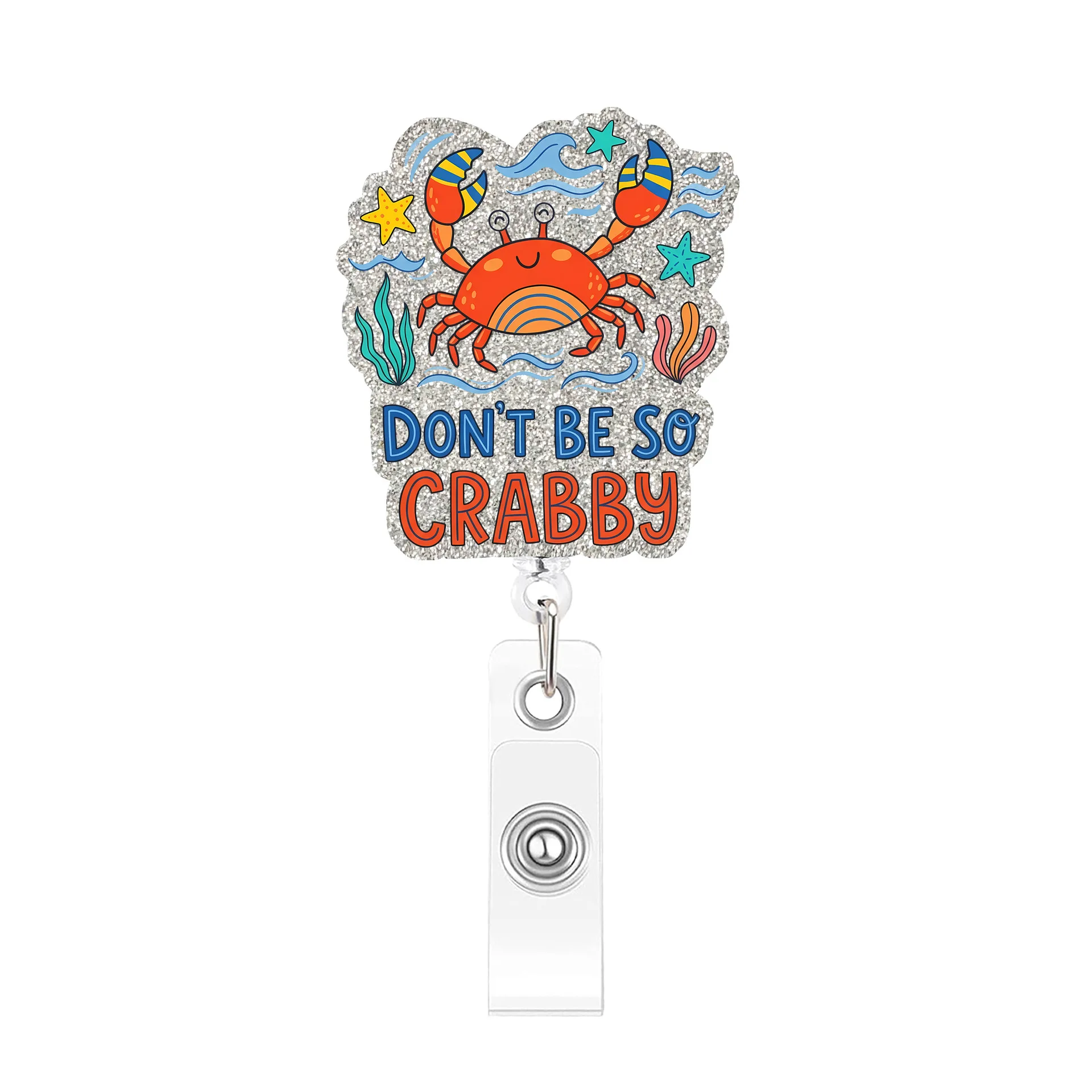 Retractable Badge Reel High Quality Id Badge Scroll Acrylic Badge Holder Ocean-Themed Name Tag Holder For Beach Events Office