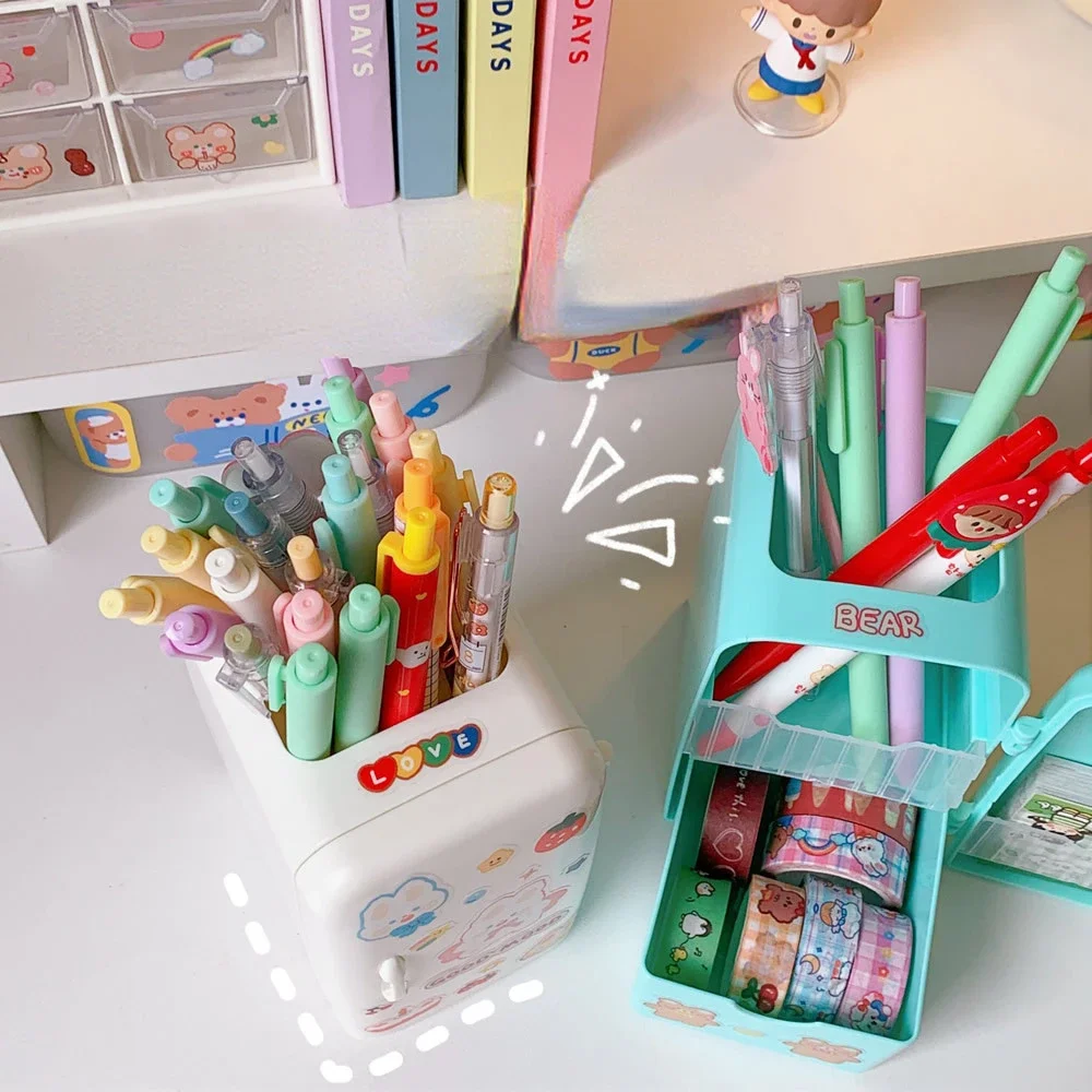 Japanese Creative Refrige Pen Holder Case Girls Cute Multifun Stationery Drawer Storage Box Kawaii Large-capacity Desk Organizer