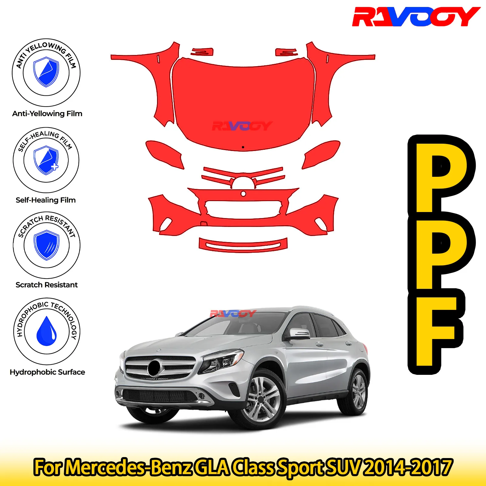

For Mercedes-Benz GLA Class Sport SUV 2014-2017 Glossy Matte Black Precut front PPF Kit Paint Protection Film