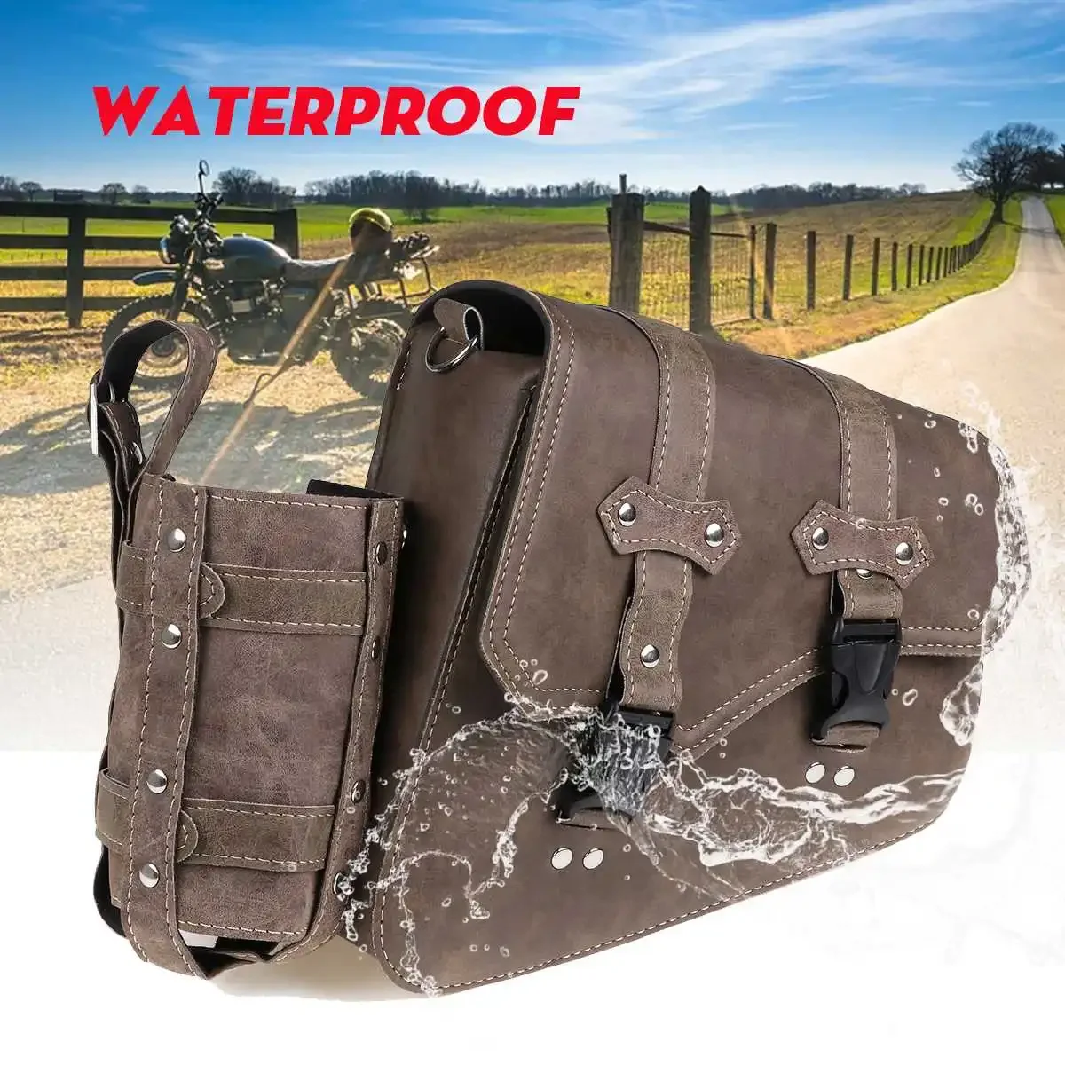 Waterproof For Cafe Racer Custom Chopper Bobber Motorcycle Saddlebags Tool Bags Luggage Storage Pouch Vintage Brown Saddle Bag