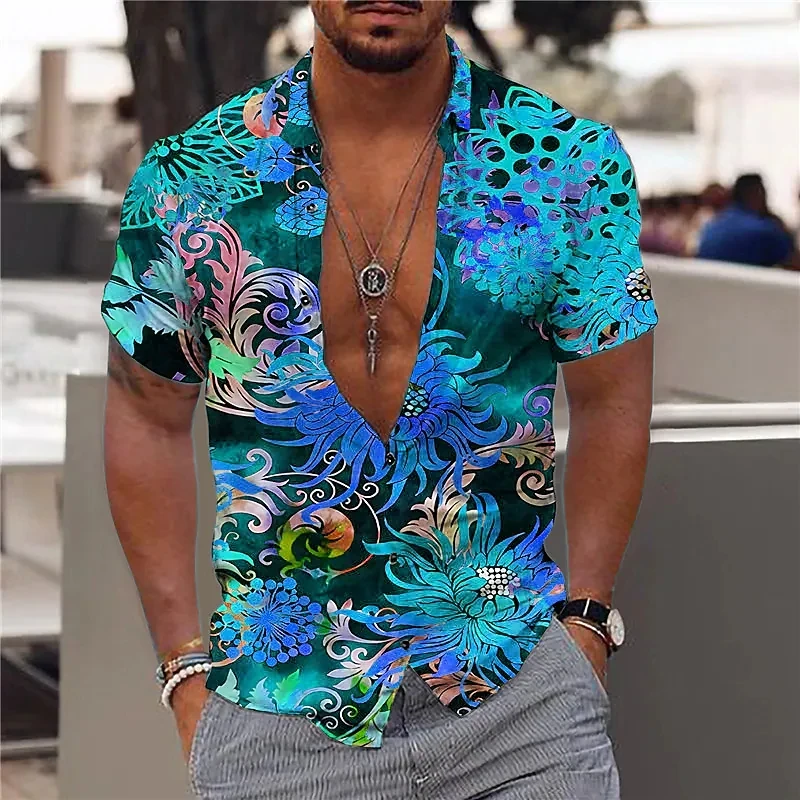 Summer New Men\'s Shirts Hawaii Beach Vacation Shirts for Men Loose Breathable Short Sleeve Tops Oversized Men\'s Clothing Camisa