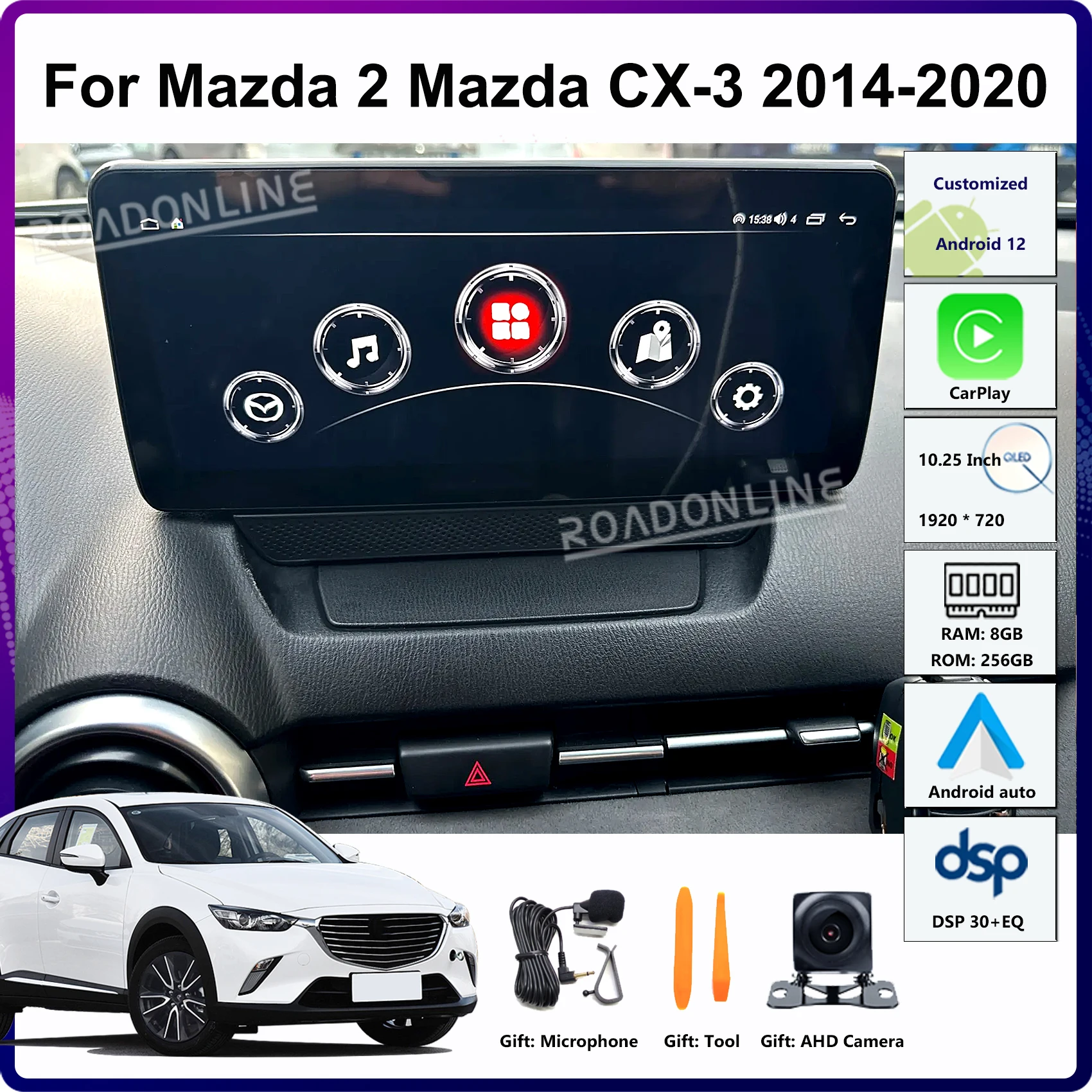 10.25” Android 12 For Mazda CX-3 CX3 Mazda 2 2014-2020 Car Multimedia Player Stereo Radio Receiver 8-Core GPS Wireless CarPlay