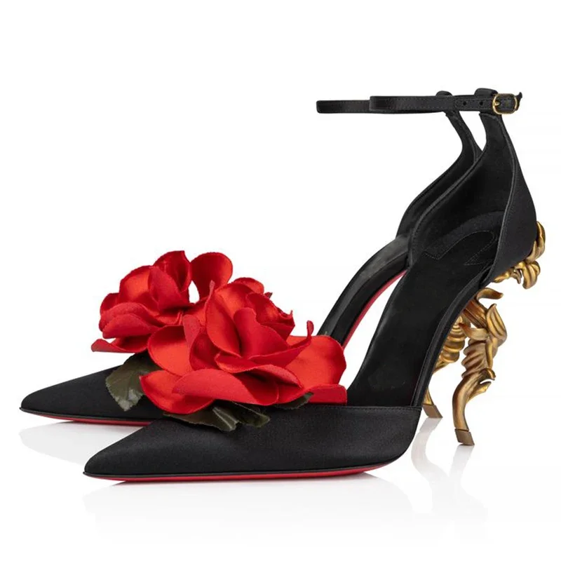 Pointed Matte Flower Decorative Buckle High Heels Special Shaped Heel Women's Single Shoes