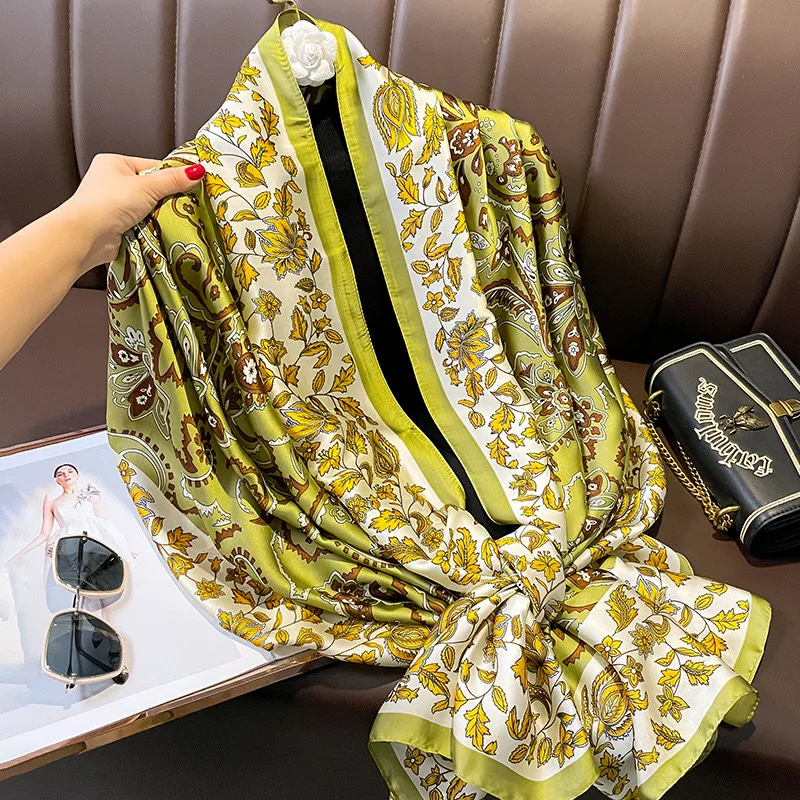 180x90 Cm Large Silk Soft Scarf Women Stylish Print Long Shawl Handkerchief Summer Elegant Travel Wrap Hot