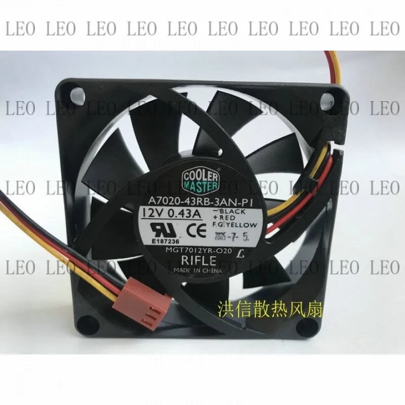SS For Cooler Master A7020-43RB-3AN -PI DC12V 0.43A 7CM 3-wire cooling fan