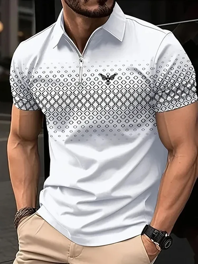 Men's Zip Polo Golf Shirt Sports & Outdoor Casual Quarter Zip Short Sleeve Fashion Streetwear Check Spring & Summer Zip Polo