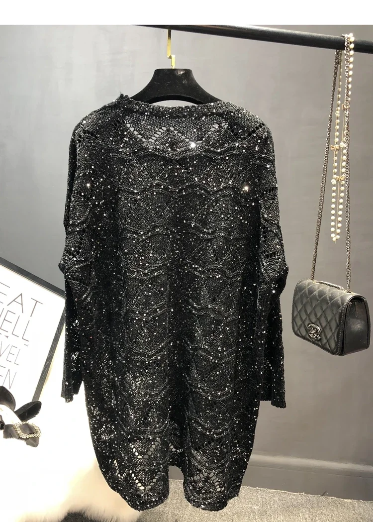 Winter Tops for Women 2024 Fall Winter  Dropshipping  Fall Sweaters for  Loose Sequins Glittering Knitted Dress Purple Sweater