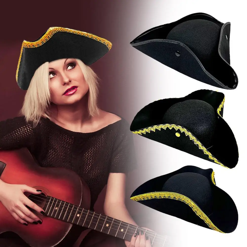 Stage Performance Pirate Hat Brown Imitation of Old Decors Colonial Tricorn Pirate Photography Hat Style Halloween Carnival R7O9