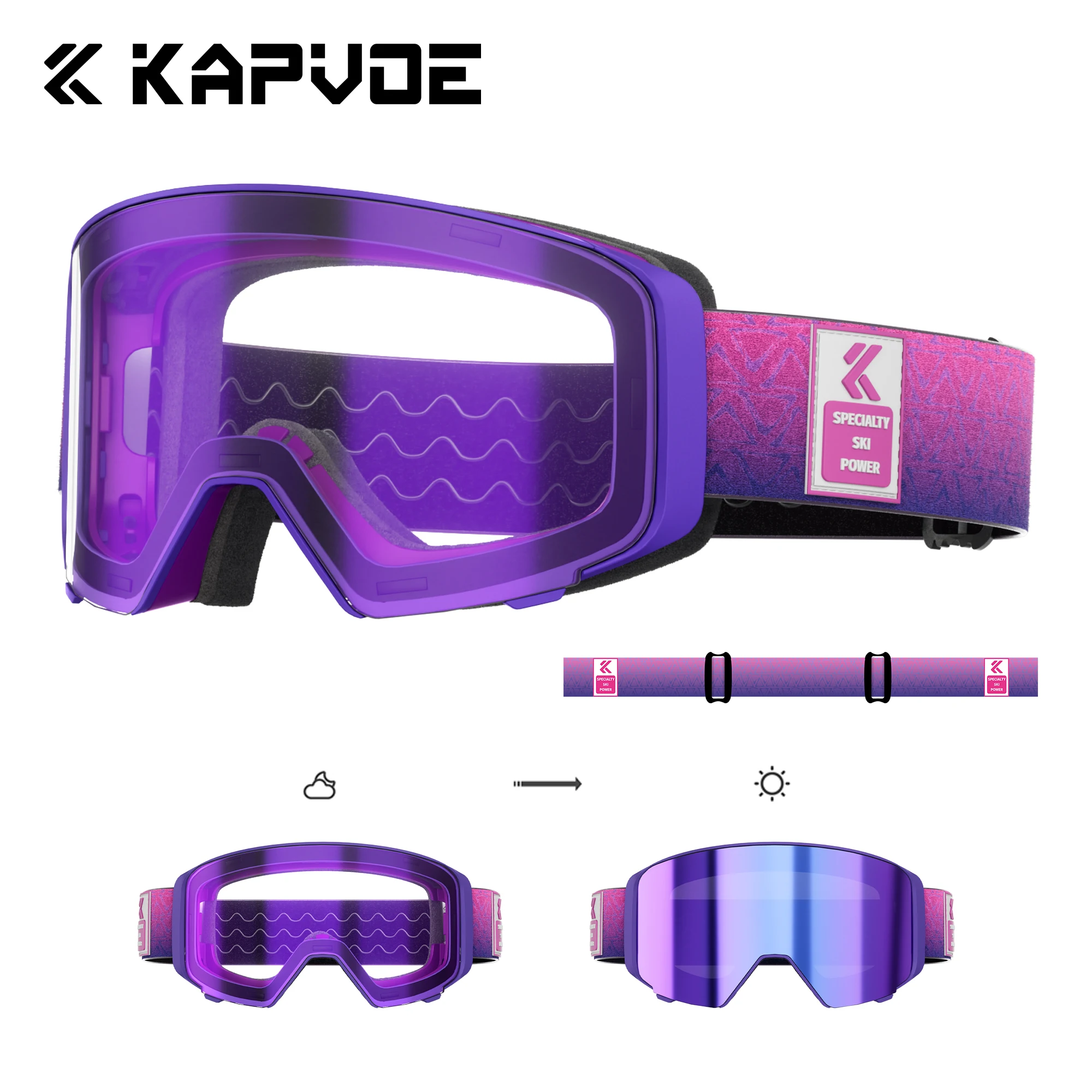 Kapvoe OTG Flip Ski Goggles Photochromic Snow Goggles Men