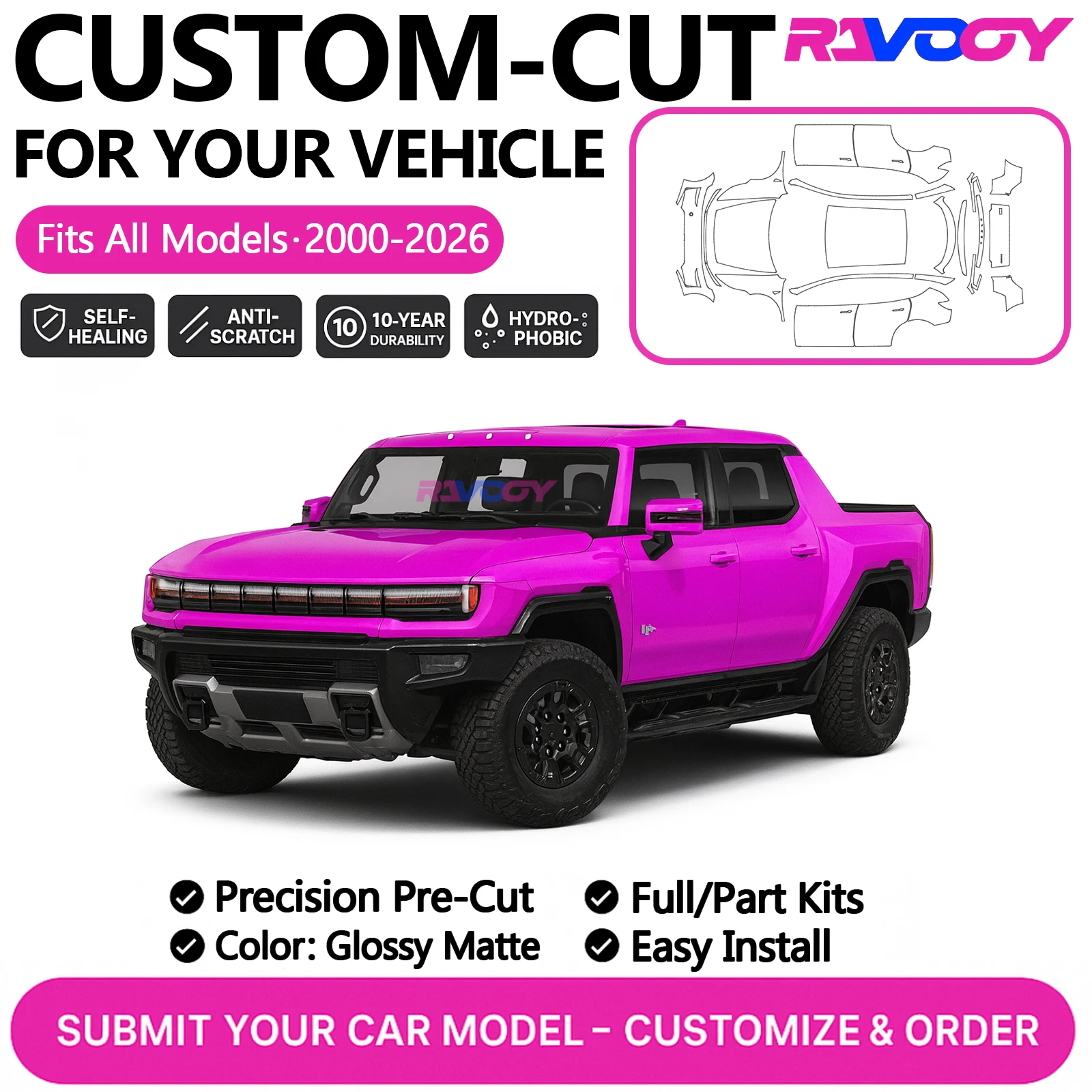 

Custom Precut PPF Kit For GMC Hummer EV Pickup SUV 202420252026 Paint Protection Film Gloss Matte Full car kit Front bumper kit