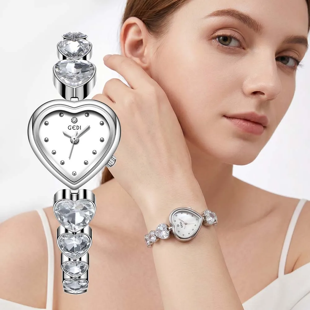 

GEDI Heart-Shaped Women's Watches Gem-Set Heart-Shaped Bracelet New Quartz Wristwatch Dress Watch Gifts relogio feminino